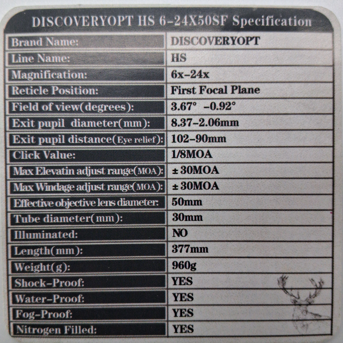 La Mira Telescópica Discovery HS 6-24x50 SF FFP
