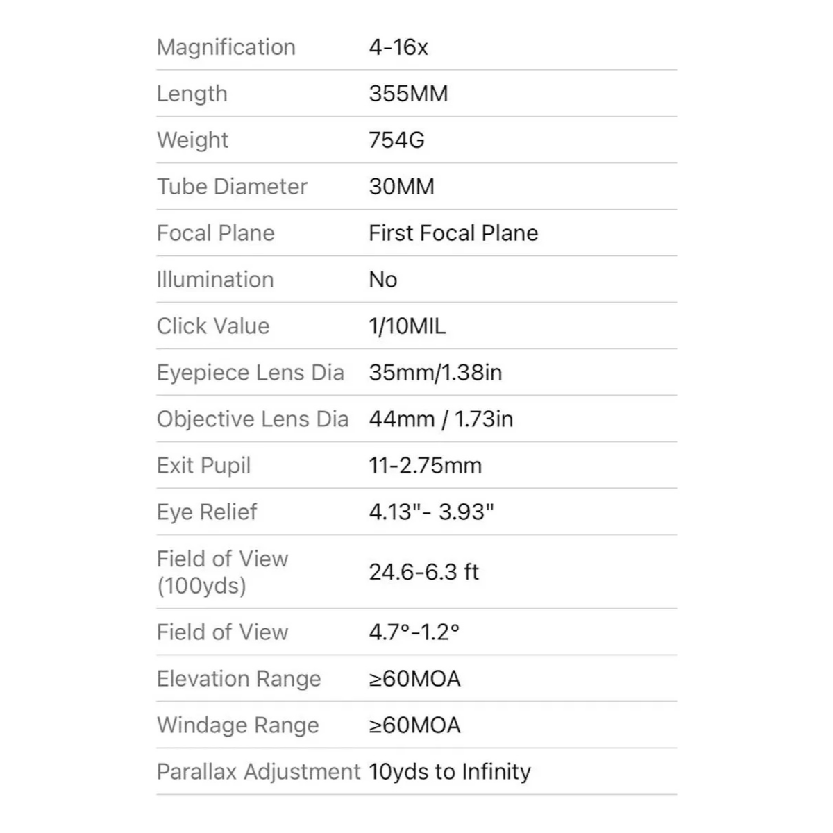 Mira Telescópica Westhunter HD GEN2 4-16x44 FFP ZS
