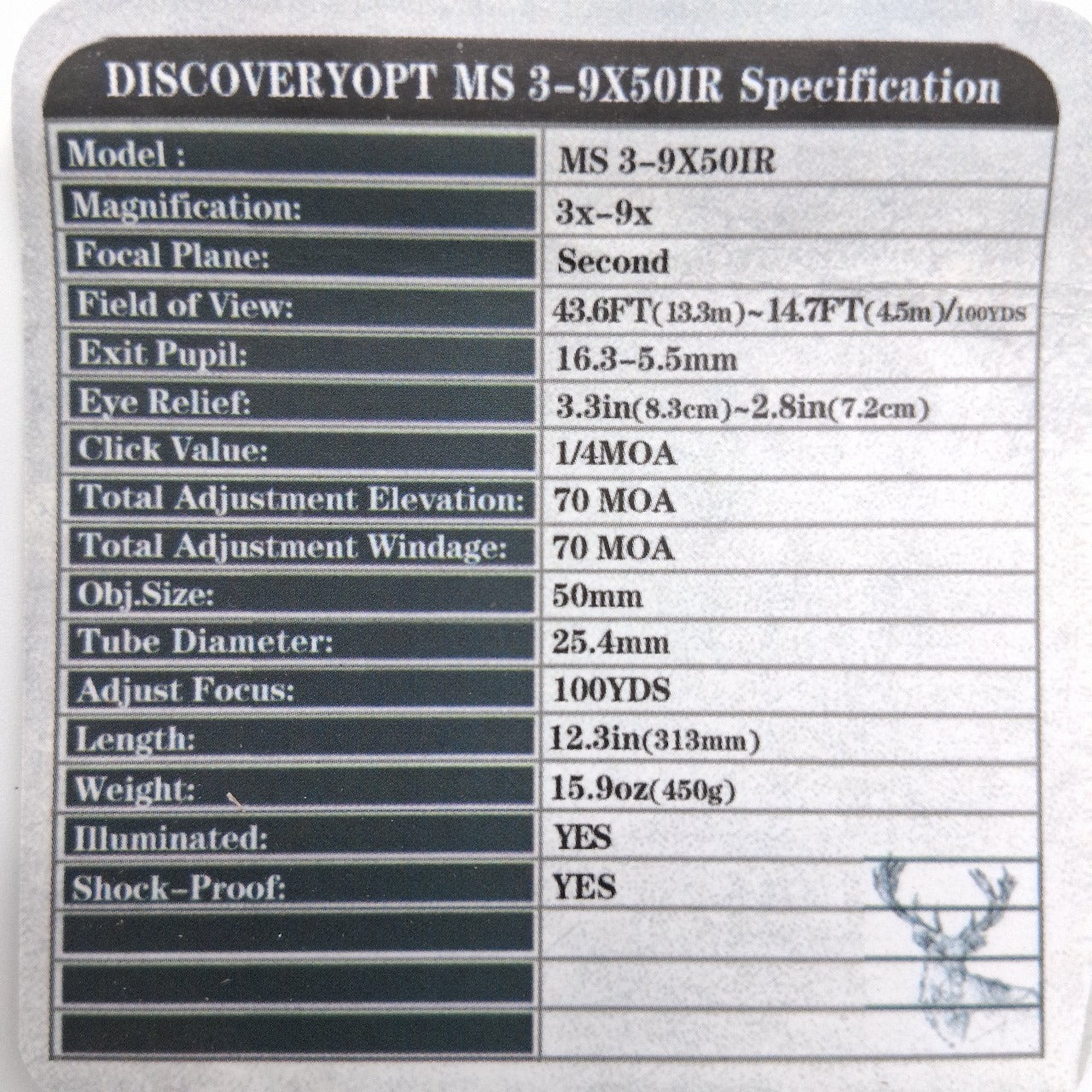 Mira Telescópica Discovery MS 3-9x50 IR SFP
