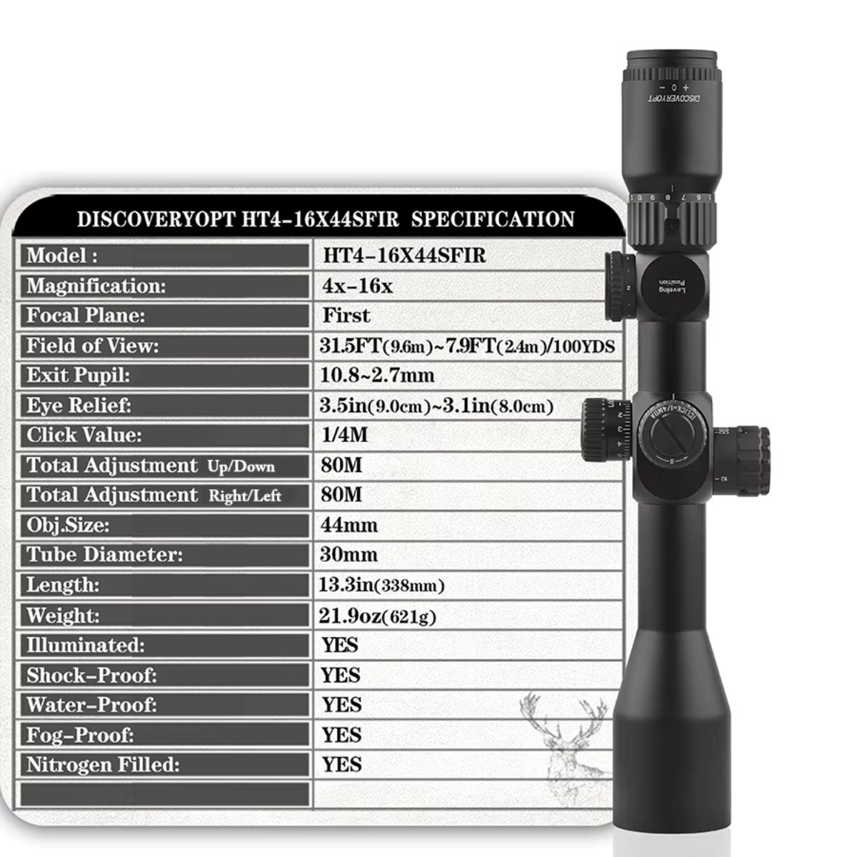 Mira Telescópica Discovery HT 4-16x44, IR FFP