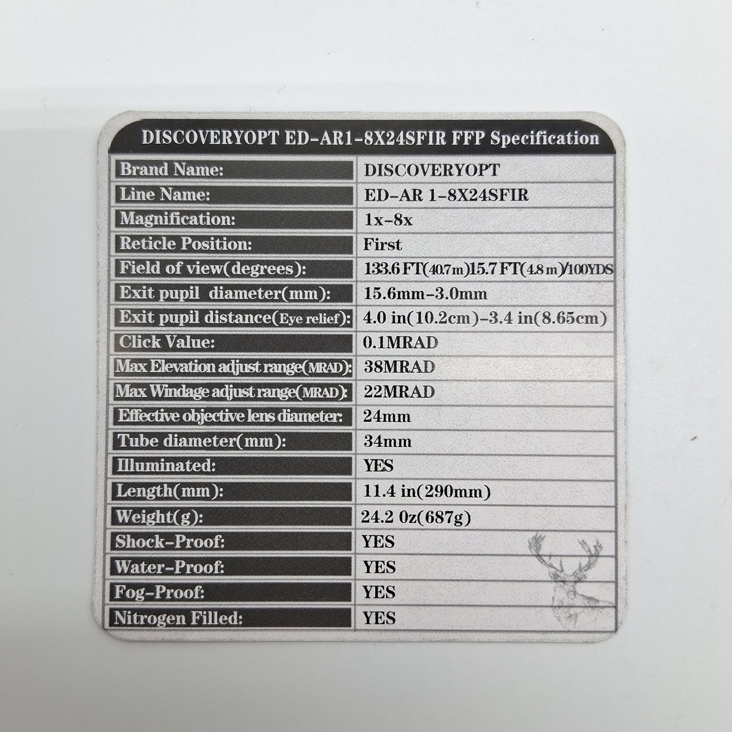Mira Telescópica Discovery ED-AR 1-8X24 SFIR FFP