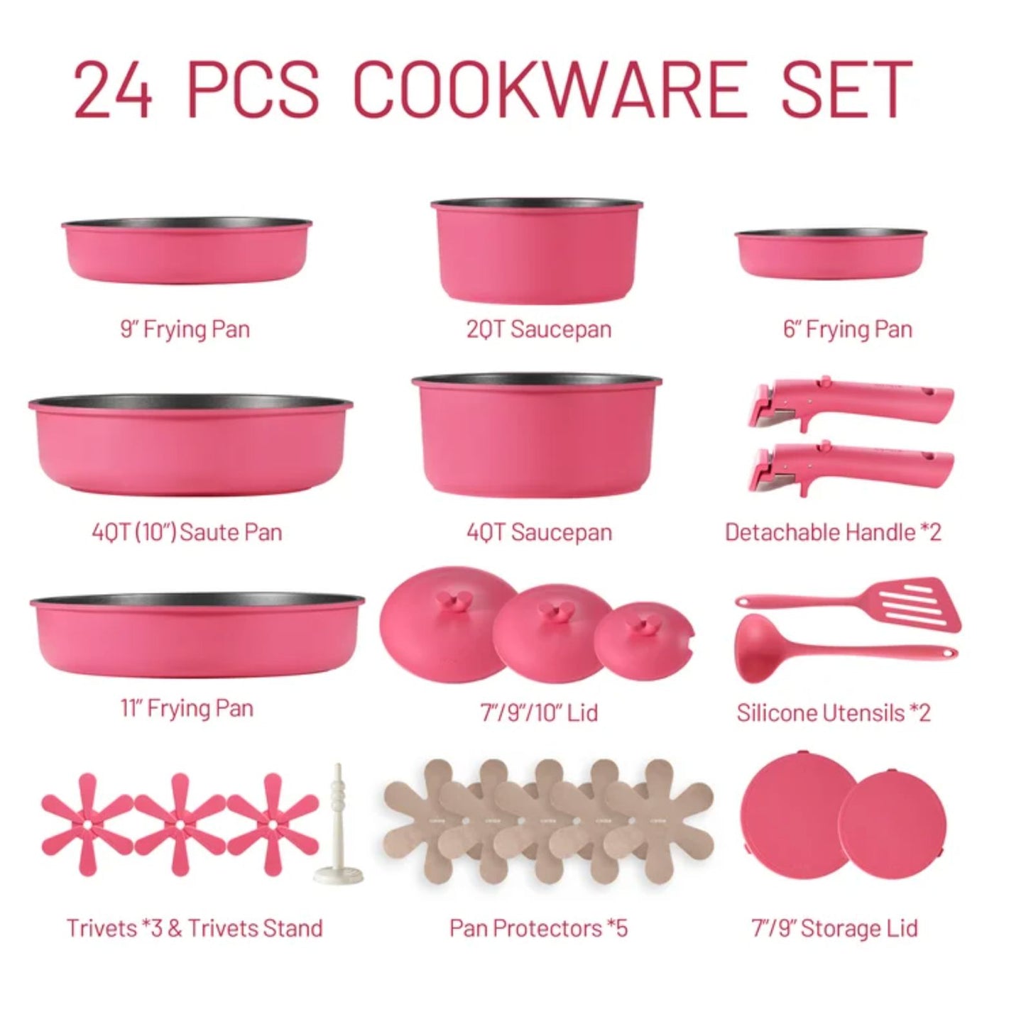 Bateria De Cocina Carote Detachable Pro Antiadherente 24 Pcs