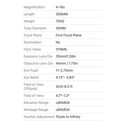 Mira Telescópica Westhunter HD GEN2 4-16x44 FFP ZS