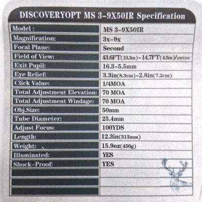 Mira Telescópica Discovery MS 3-9x50 IR SFP