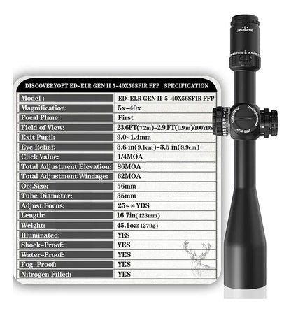 Mira Telescópica Discovery ED-ELR GEN II 5-40x56 SFIR FFP-Z