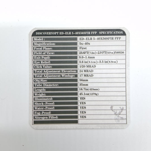 Mira Telescópica Discovery ED-ELR 5-40x56 SFIR FFP-Z