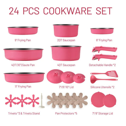 Bateria De Cocina Carote Detachable Pro Antiadherente 24 Pcs